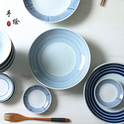 日式餐具陶瓷盘子创意手绘碗，盘碟套装家用餐厅料理菜盘子深盘碟子