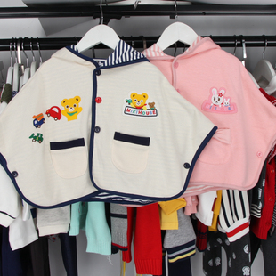 日系miki儿童装男童春秋款，宝宝披风女童，双层连帽斗篷卡通外套披肩