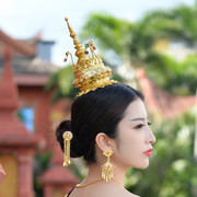 宫廷复古宝塔金色银色彩钻镶嵌头饰，泰国服装摄影写真道具高贵