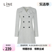 line女装韩国商场，同款秋季风衣版型修身格子连衣裙ngopla9800