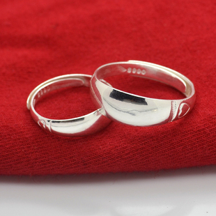 一对价真银999纯银戒指，光面足银饰品男女，款情侣对戒指环开口调节