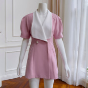 夏季职业风西装连衣裙，小个子粉色减龄短裙，露背品牌美少女