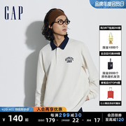 gap男装春秋logo宽松衬衫领长袖t恤美式潮流，高级学院风上衣773162