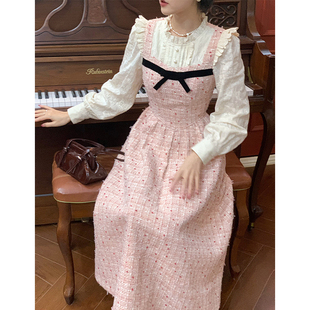 三个裁缝樱粉小香法式设计感假两件长裙，生日连衣裙女秋甜美粉色