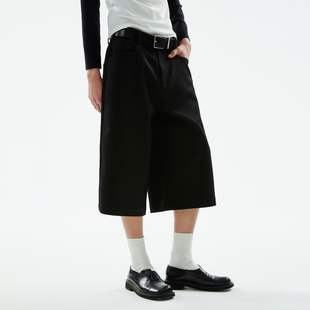 FUNKYFUN设计感纯色廓形西装七分裤男女时髦百搭休闲复合西裤短裤
