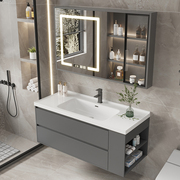 现代简约陶瓷一体浴室柜组合实木卫生间洗手洗脸盆智能轻奢洗漱台