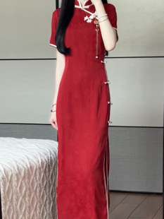 抹茶麻薯2023年新中式，年轻款红色旗袍，结婚礼服高级感连衣裙