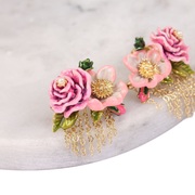 莫奈花园玫瑰系列花朵，流苏珐琅手绘耳钉，925银针