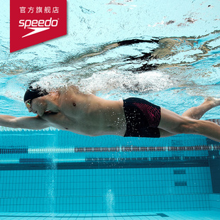 Speedo/速比涛  高弹舒适侧面印花抗氯专业游泳防晒平角泳裤男