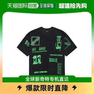 香港直发We11Done男士T恤黑色荧光印花WD TT1 21 515 NEONGREEN