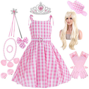 公主裙女童cosplay真人芭比同款粉红吊带连衣裙收腰梦幻表演礼服