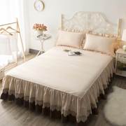 棉刺绣夏季蕾丝床裙式床罩单件斜纹床单防滑纯棉床套1.5m1.8米