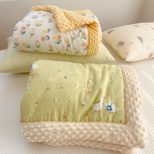 A类全棉双层纱儿童毯3D豆豆绒安抚毛毯加厚夹棉沙发毯宝宝小毯子