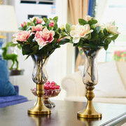玻璃花瓶摆件餐桌客厅，电视柜装饰欧式干花，仿真花客厅摆饰