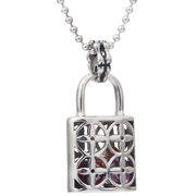 欧美ins流行钛钢铸造锁型吊坠项链红锆石，时尚魅力大气锁骨链