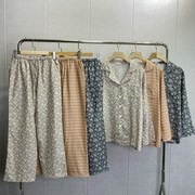 原品田园风小碎花春夏季全棉双层纱家居服套装家居睡衣女舒适柔软