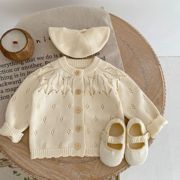 8个月女宝宝3衣服4针织5开衫6毛衣婴儿外套纯棉圆领洋气毛衫9
