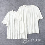 日本原单2024夏女式(夏女式)白色通勤百搭圆领皱褶，衬衫日系外贸短袖雪纺衫