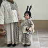 女童夹棉秋冬季套装森系洋气，儿童亲子2023宝宝棉衣裙子两件套