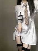 纯欲风白色长袖衬衫连衣裙女2024春季设计感收腰显瘦A字短裙