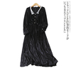 金丝绒长裙秋季外贸女装，复古蕾丝边高腰显瘦长袖连衣裙15675