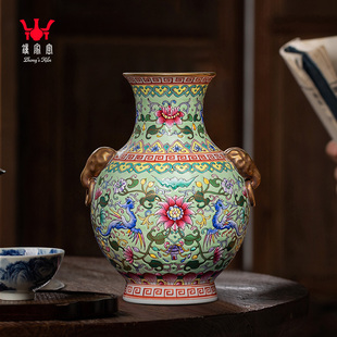 钟家窑景德镇陶瓷器花瓶珐琅彩瓷瓶中式仿古客厅博古架摆件装饰品