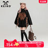 keiko可拆毛绒狗甜酷黑色半高领卫衣，24春季绑带设计宽松外套