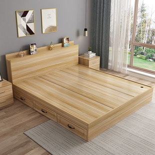 榻榻米床实木床1.5米现代简约板式床双人床，主卧储物床1.2米单人床