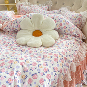 小清新圆床四件套纯棉被套2m2.2米全棉床单床裙式圆形床上用品