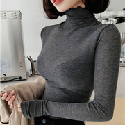 2024韩国女装 弹力微透 优雅碳灰色高领修身长袖性感打底衫女