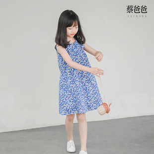 蔡爸爸童装第598个童话，2024夏季女童洋气，连衣裙纯棉蓝色背心裙