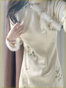 旗袍小个子秋冬连衣裙，短款套装旗低假两件2023年高端冬款中式