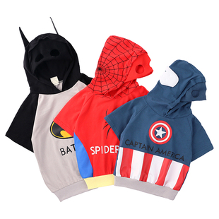 ins卡通英雄造型t男女儿童短袖cosplay蝙蝠蜘蛛连帽面罩套头体恤
