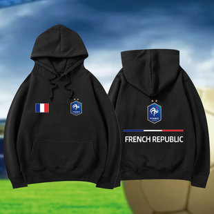 2022秋冬法国队足球连帽卫衣男加绒卡塔尔世界杯上衣带帽外套