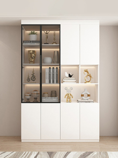 白色书柜家用现代简约收纳置物柜防尘玻璃门展示柜，落地靠墙储物柜