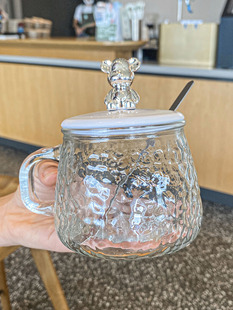 ins风可爱耐热玻璃杯带盖勺带把手高颜值喝水杯子女家用茶杯咖啡