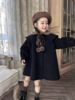 韩国童装2023冬季黑色双面羊毛翻领呢大衣男女童加厚毛呢外套