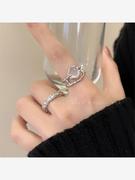 月光石镶钻两件套戒指女小众设计感法式素圈食指戒冷淡风百搭指环