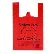 笑脸红色塑料袋手提背心通用包装袋加厚50只食品打包购物塑料袋子