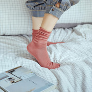 袜子女日系纯棉短袜复古百搭卷边堆堆袜韩版学院，风纯色基础打底袜