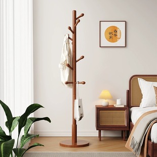实木衣架落地衣帽架卧室家用挂衣架简易立式挂衣杆榉木室内挂包架