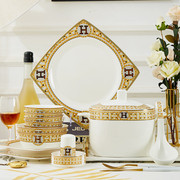 碗碟套装 家用欧式骨瓷餐具 景德镇陶瓷器碗盘组合奢华宫廷风餐具