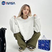 NASA联名纯色加绒加厚卫衣男女款情侣装2023春秋圆领无帽上衣