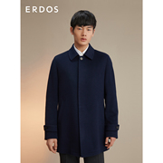 erdos男装纯羊绒大衣秋冬款，纯色单排扣中长款外套挺括正装风格