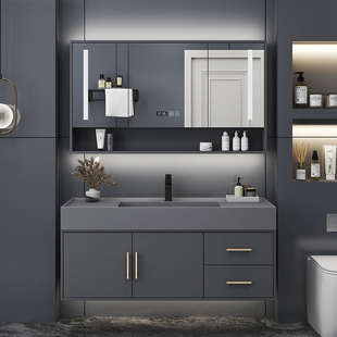 轻奢现代简约一体盆浴室柜，组合实木卫生间，洗漱台洗手脸盆柜小户型