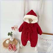 女婴儿冬装加厚红色婴，连体衣棉服保暖外出韩版洋气宝宝哈衣拜年服