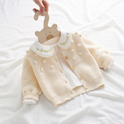 2024春秋装女童洋气开衫6月婴儿毛衣外套，1-3岁新生宝宝纯棉针织衫