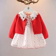 童装女童长袖两件套洋气套装1-3岁女宝宝针织衫套装婴儿秋天衣服2