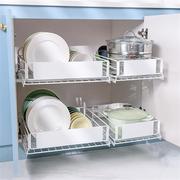 厨房碗盘收纳架橱柜内抽屉收纳分隔餐具放碗架子抽拉式碗碟置