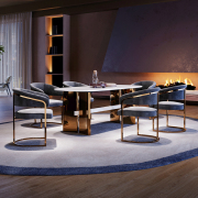 意式极简餐椅现代简约大理石餐桌椅轻奢设计款不锈钢底座大餐桌